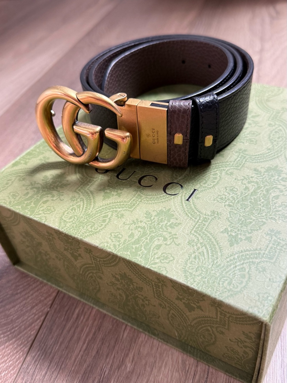 Gucci GG Marmont Reversible Leather Belt – Black/Brown, Antique Gold Buckle